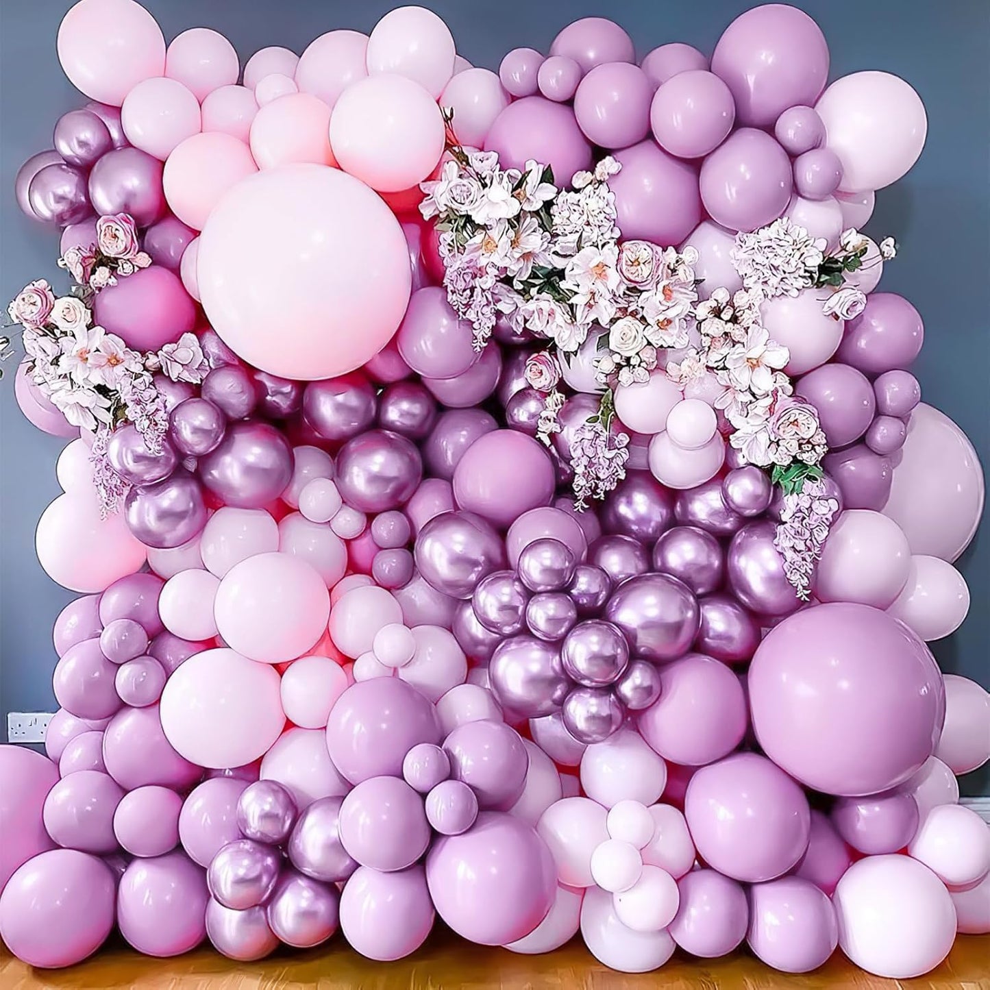PartyWoo Pink and Purple Balloon Garland, 100 pcs Balloons Different Sizes Pack of 18 Inch 12 Inch 10 Inch 5 Inch Pink Purple Red Silver Metallic Balloons for Birthday Decorations, Party Decorations