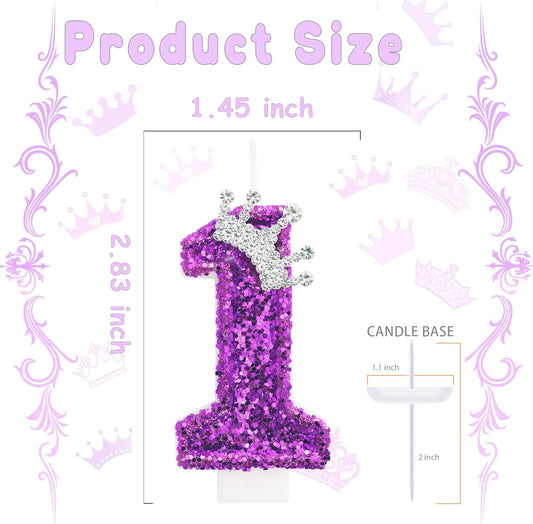 Birthday Candle for Cake, Crown Purple Number Candles, 2.76 inch Cake Topper Decoration for Birthday Party (Number 1)