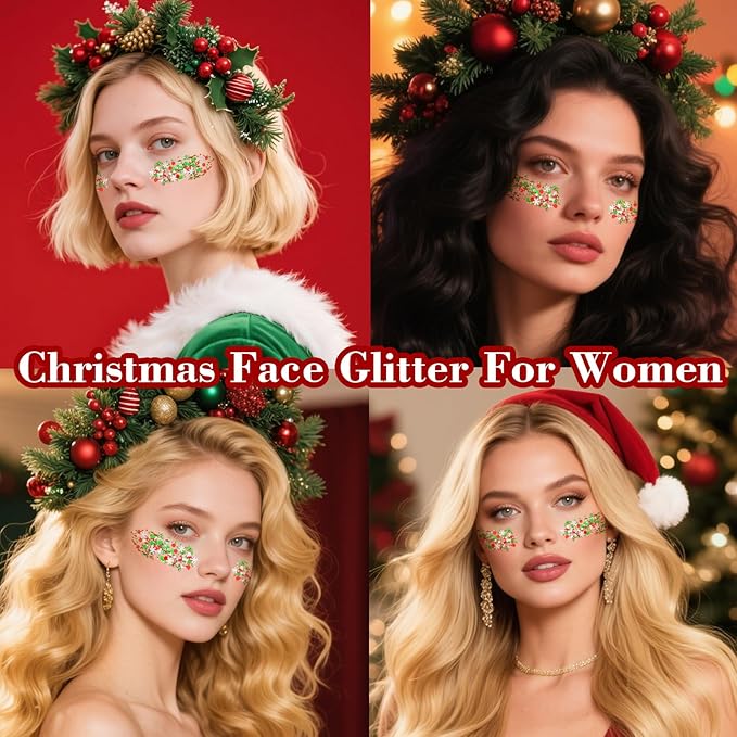 MEICOLY Christmas Face Body Glitter Gel,Holographic Hair Glitter,Christmas Accessories Stocking Stuffers Gift,Festival Face Glitter Makeup for Women Kids Girls,Self-Adhesive Chunky Glitter