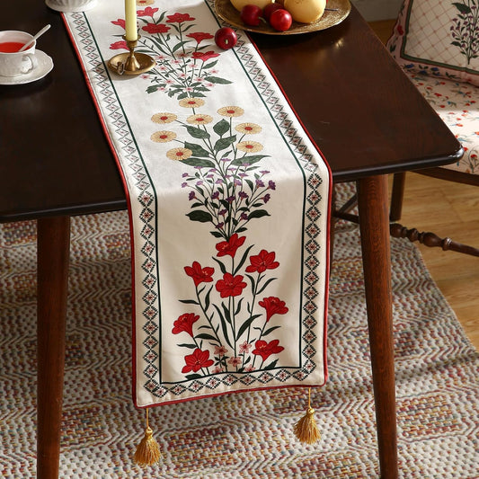ISAENNE Designer Velvet Colorful Table Runner 71 Inches Long,Farmhouse Rustic Floral Pattern Decor Table Runners for Dining Tables,Thanksgiving,Kitchen Tables,Christmas,12"*71"-Bertina D
