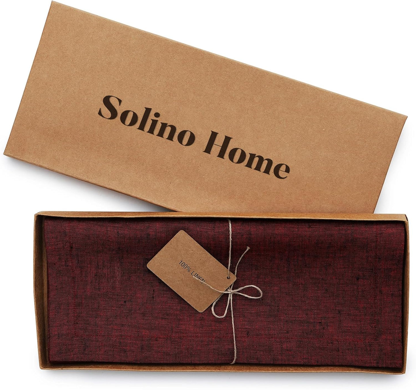 Solino Home Linen Small Table Runner 60 Inches - Athena, 100% Pure Linen Red Garnet Table Runner 14 x 60 Inch Ideal for Dresser and Coffee Tables - Fall, Autumn, Thanksgiving, Christmas, Holiday