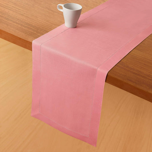 D'Moksha Homes Linen Dusty Pink Table Runner 120 Inches Long - 100% Pure Linen Hemstitch 14 x 120 Inch Table Runner for Dining, Fall, Autumn and Halloween - Classic Hemstitch