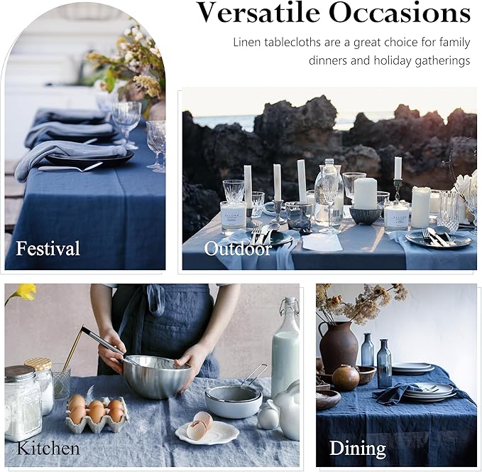 Linen World Linen Tablecloth,100% French Linen Navy Tablecloth 108" x 60" Inch,Washable Rectangular Tablecloth for Dining,Outdoor,Weddings and Restaurants,Decorative Thanksgiving Christmas