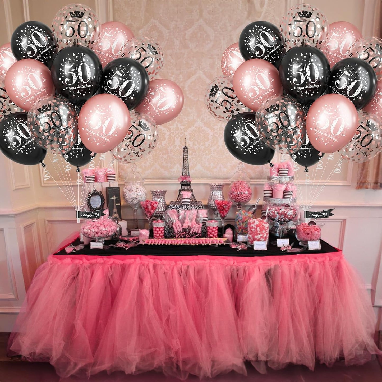50th Birthday Decorations for Women, Pack of 15 Happy 50th Birthday Balloons Black Rose Gold Confetti Latex Helium Balloons for Her Age 50 Years Old 50th Birthday Party Decor Celebration Supplies