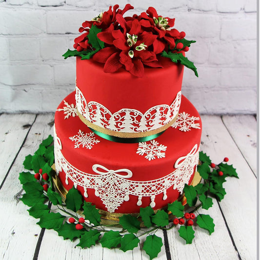 Global Sugar Art Christmas Cake Holly, 3-Leaf Sugar Cake Flower Spray, 5 Count by Chef Alan Tetreault