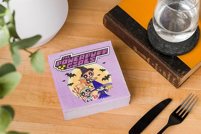 Silver Buffalo The Powerpuff Girls Halloween Featuring Bubbles, Buttercup, and Blossom 40 Pack Party Paper Napkins