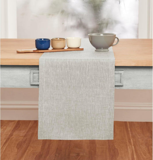 Solino Home Linen Table Runner 60 Inches - 100% Pure Linen Oyster Grey Table Runner 14 x 60 Inch Ideal for Dresser and Coffee Tables - Fall, Autumn, Halloween, Thanksgiving - Athena