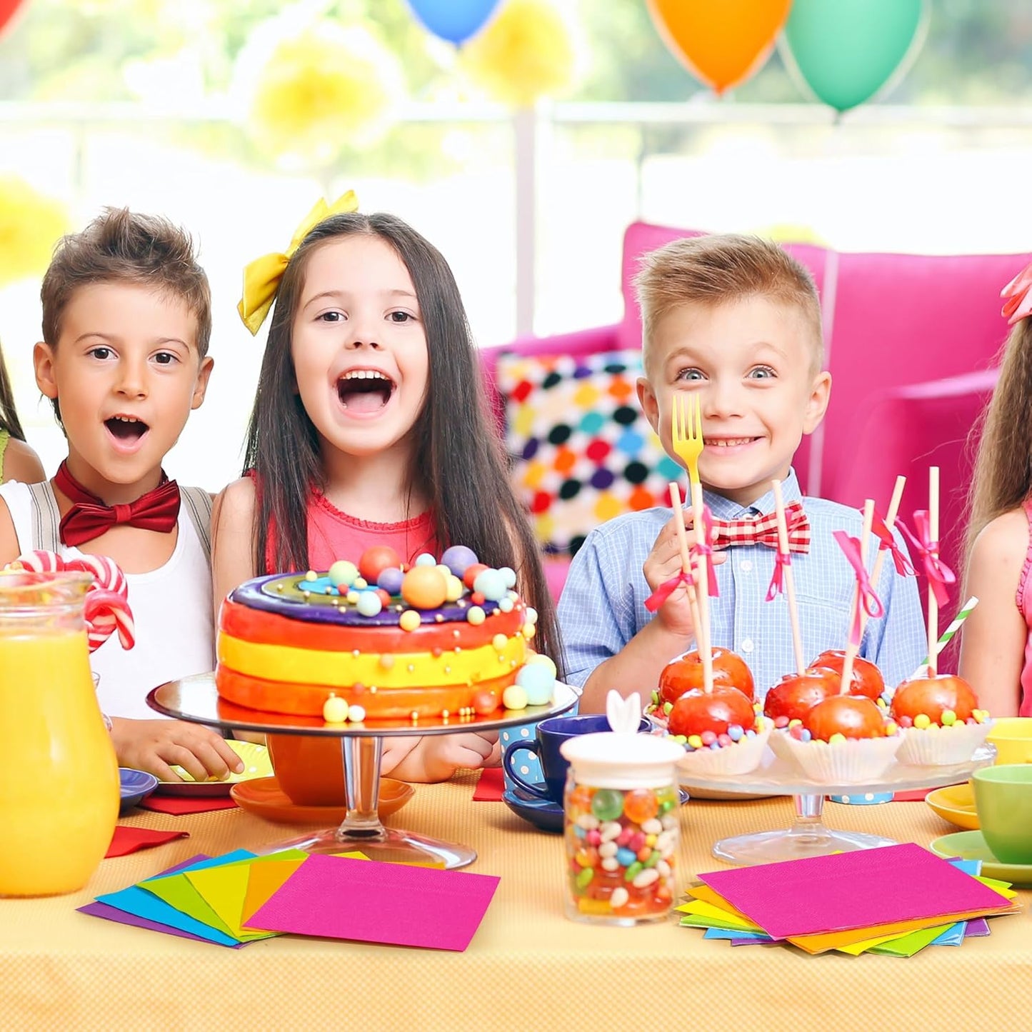 150 Pieces Colorful Rainbow Paper Napkins Cocktail Napkin Beverage Luncheon Napkins 2 Ply for Party Favors, 6 Colors