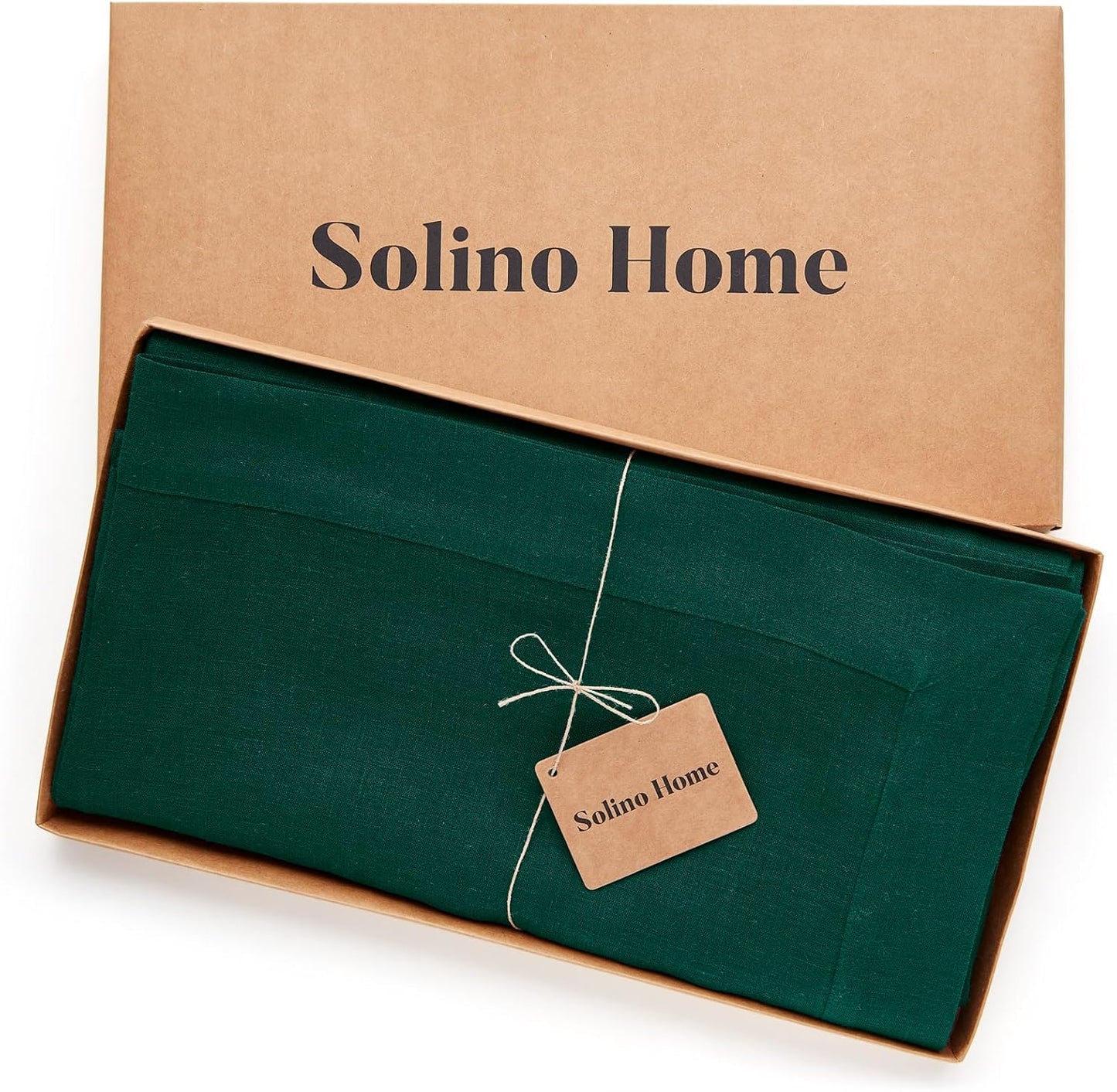 Solino Home Linen Tablecloth for Rectangle Tables 60 x 120 Inch - 100% Pure Linen Rainforest Green Table Cloth - Fete, Machine Washable Cloth Tablecloth for Christmas, Holiday