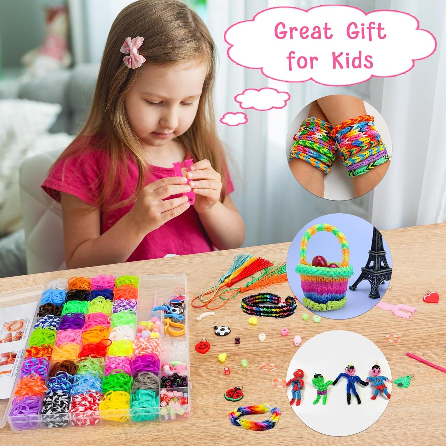 UUEMB 6000+ Rubber Band Bracelet Kit, Colorful Loom Bracelet Making Kit with Storage Box, DIY Art Craft Kit with Charms Beads for Beginners Kids Girls Boys Birthday Party Christmas Gift