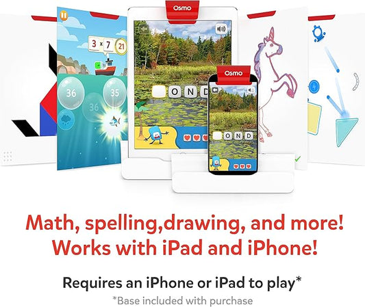 Osmo - Genius Starter Kit for iPad & iPhone - 5 Educational Learning Games - Ages 6-10 - Math, Spelling, Creativity & More - STEM Toy Gifts for Kids, Boy & Girl - Ages 6 7 8 9 10 (Osmo Base Included)