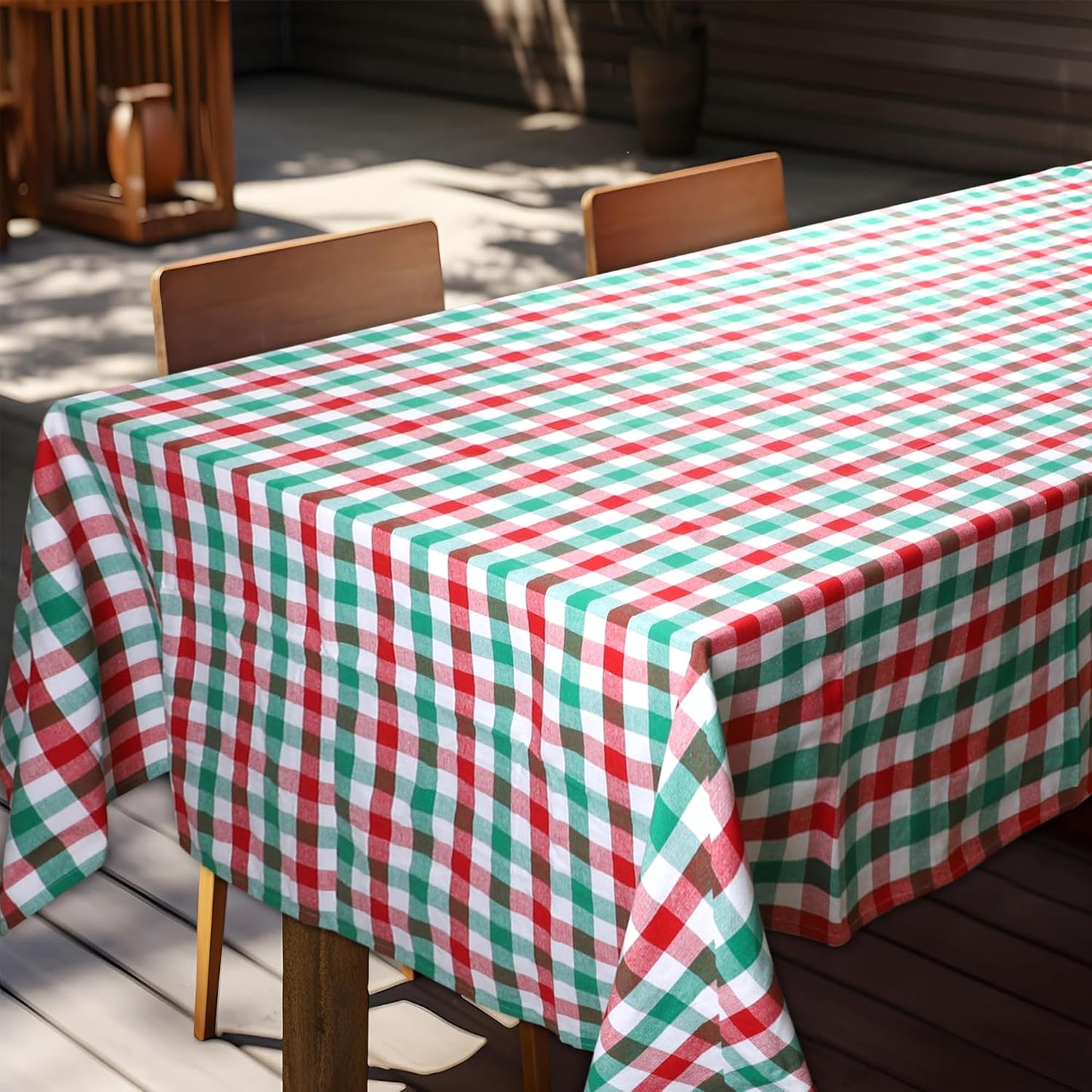 Urban Villa Tablecloth Christmas Tabletop Cover Kitchen Dining Tablecloth 100% Cotton Holiday Celebrations Wedding Dinner Parties Red/Green/White Color Rectangle 60X84 Inches 6-8 Seats Table Cloth