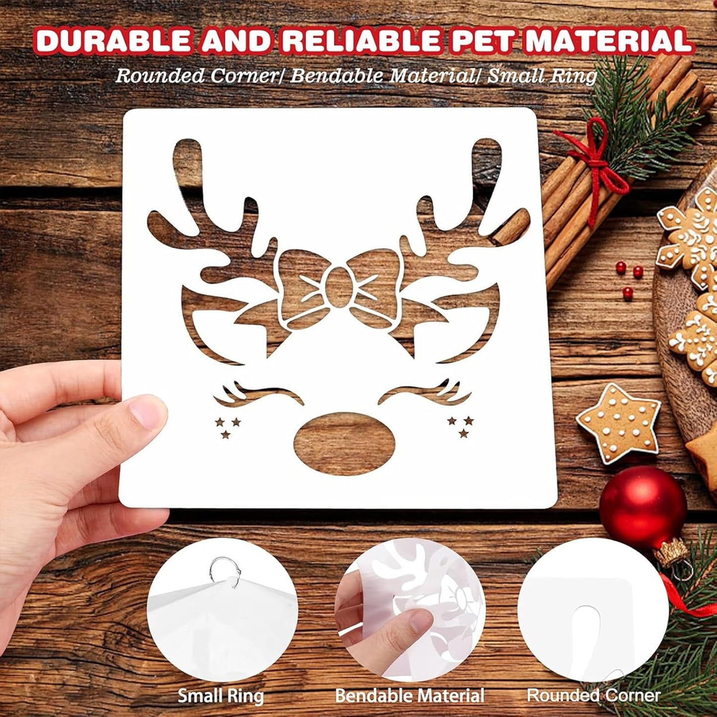 16 Pcs 5.1 x 5.1 Inch Christmas Stencils Set for Painting on Wood,Wall Door Home Decor, Reusable Adults & Kids Christmas Tree DIY Crafts Decorations Kit