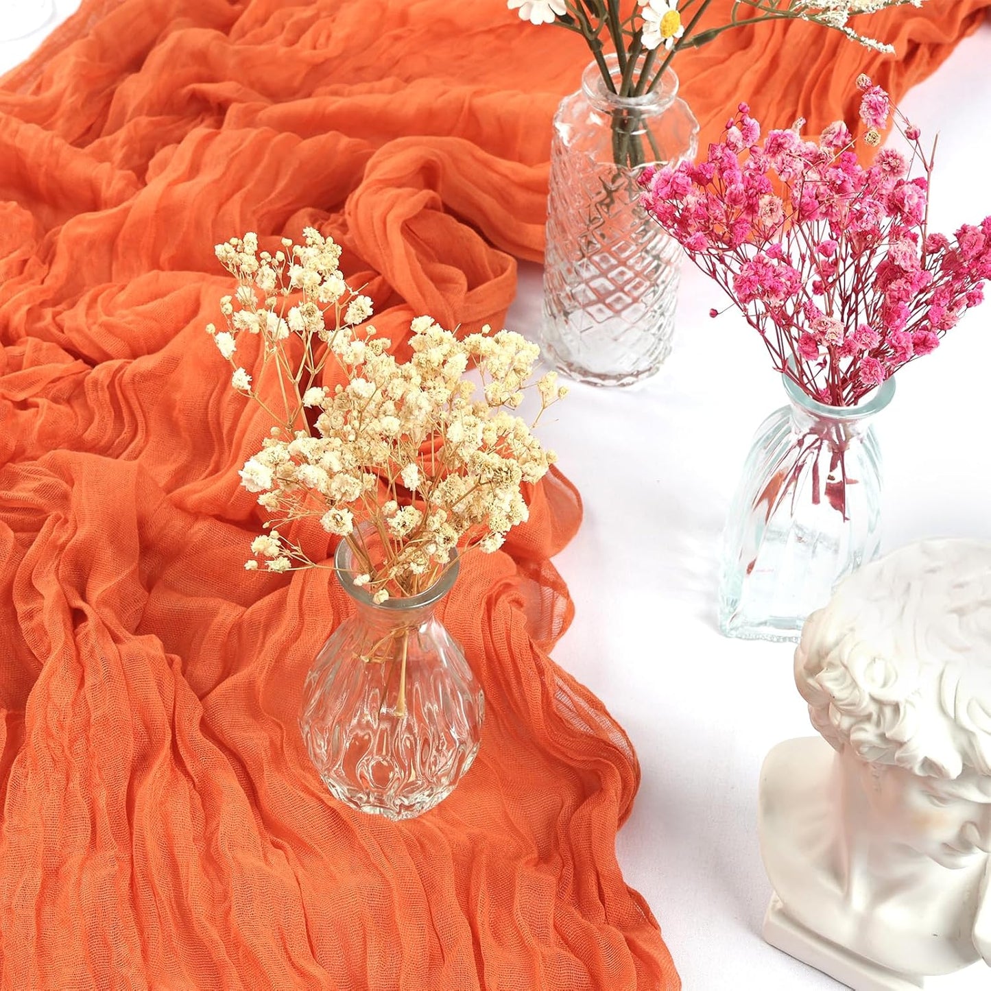 12 Pack 10FT Fall Table Runner Orange Cheesecloth Table Runner 35x120 Inch Gauze Rustic Boho Cheese Cloth for Thanksgiving Wedding Decor Birthday Party Holiday Baby Shower Centerpiece Decoration