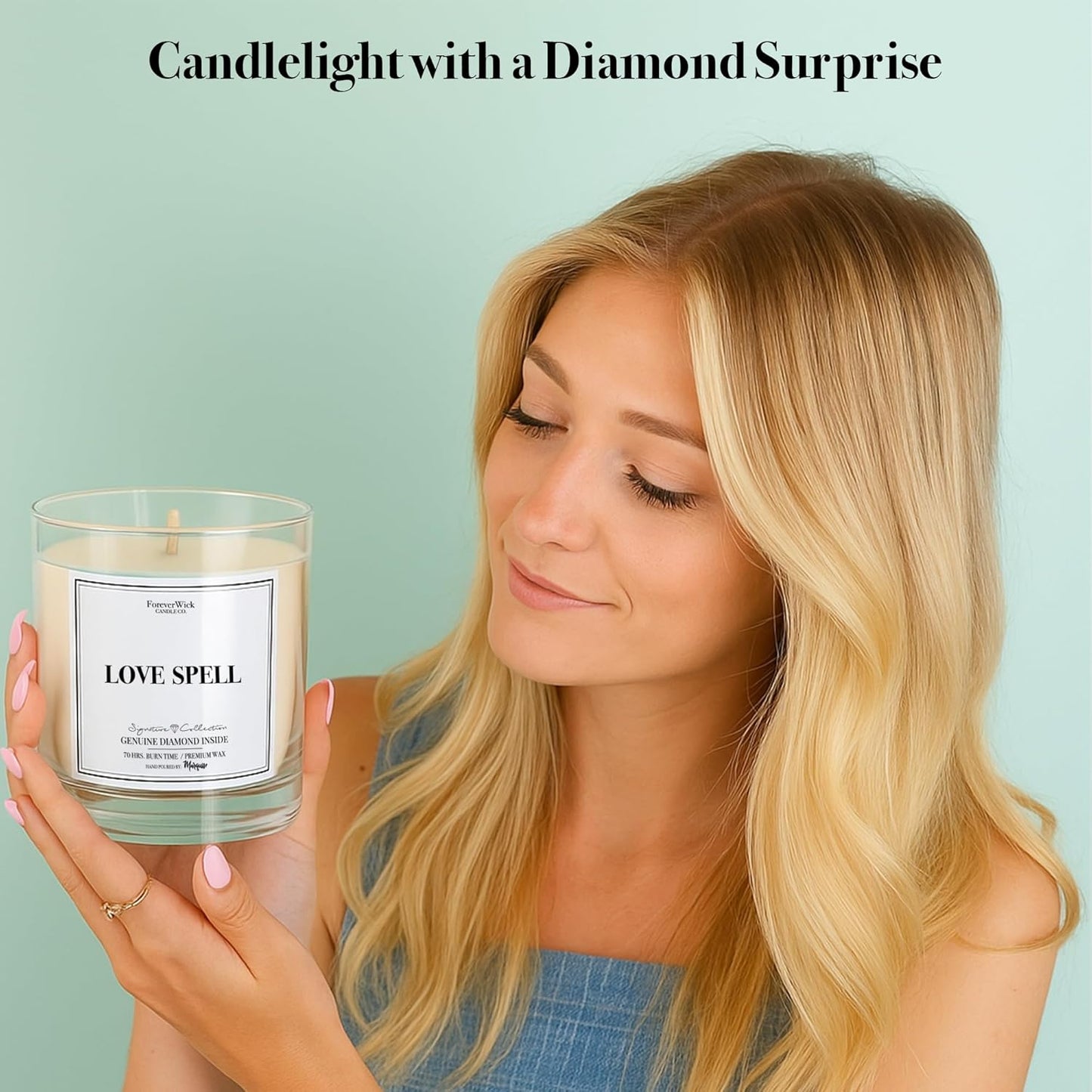 Love Spell Lush Fruit Surprise Candle with Diamond Inside | Foreverwick Candles | Scented Soy Candles Gifts for Women Aromatherapy Candle | Organic Soy Candle 14oz | 70h
