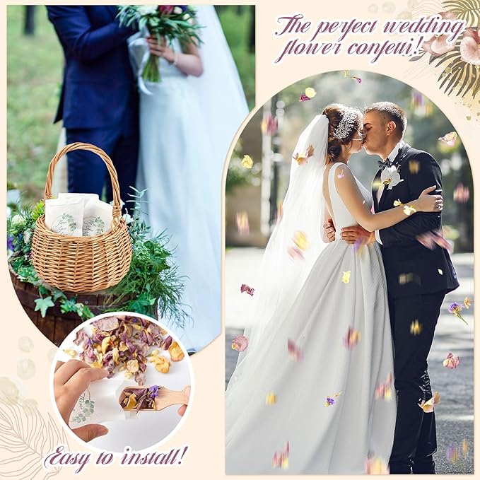 330g Biodegradable Flower Petals 100 Pcs Wedding Confetti Bags Real Dried Flowers Petals Jasmine, Lavender & Rose Mix Petal for Flower Girls to Throw Wedding Decor & Send off Ideas