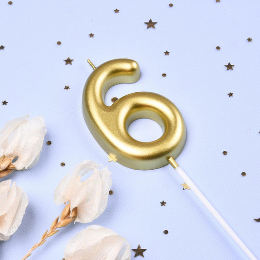 PHD CAKE 2.76 inch Classical Gold 6 Number Birthday Candles, Gold and Cake Number Candles for Party Celebration