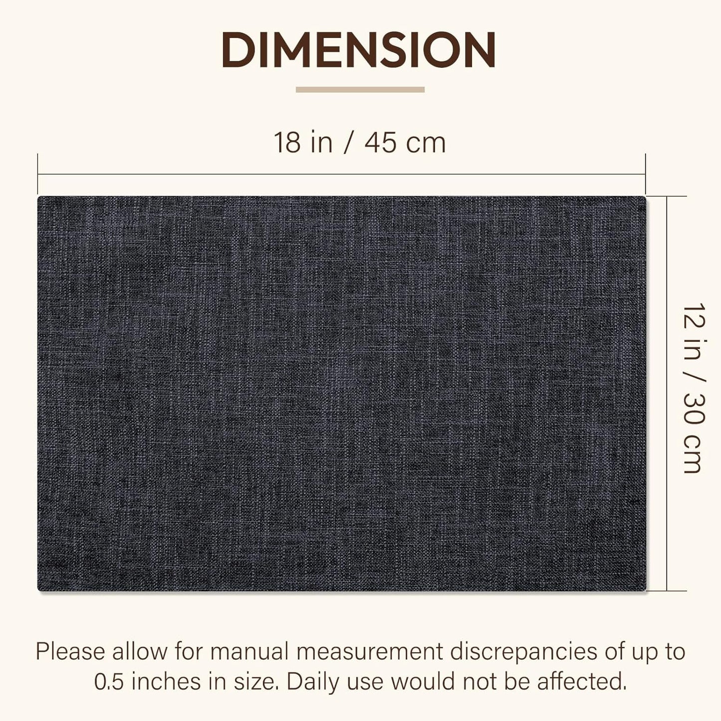 Blue Forest Placemats Set of 4, Dual-Layered Thickened Faux Linen Cloth Place Mats Heat Resistant Machine Washable Wrinkle Free Table Mats Indoor/Outdoor (Dark Grey)
