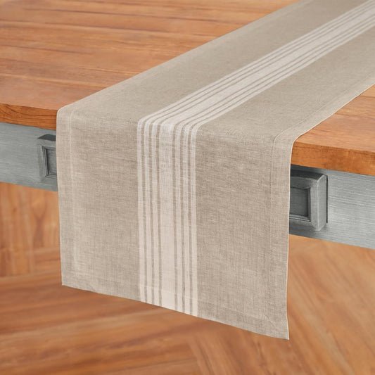 Solino Home Linen Table Runner 36 Inches - 100% Pure Linen White and Natural Farmhouse Table Runner 14 x 36 Inch Ideal for Dresser and Coffee Tables - Fall, Halloween, Thanksgiving, Christmas, Holiday