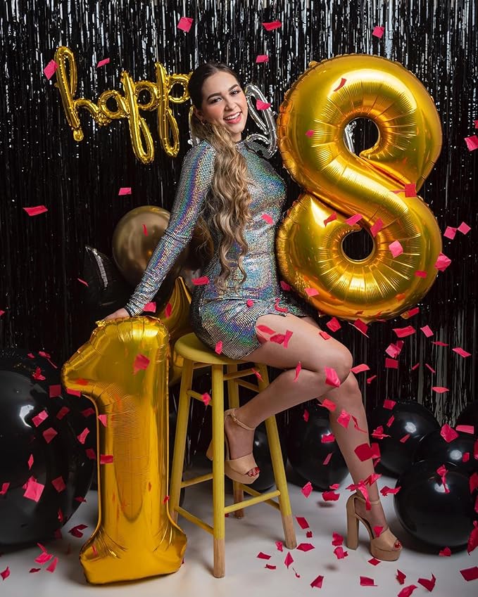 Gold 8 Balloon, Number Balloon 40 Inch, Gold Birthday Decorations, 8 18 28 38 80 Birthday Balloons, 8th Gold Party Supplies, Number 8 Balloon