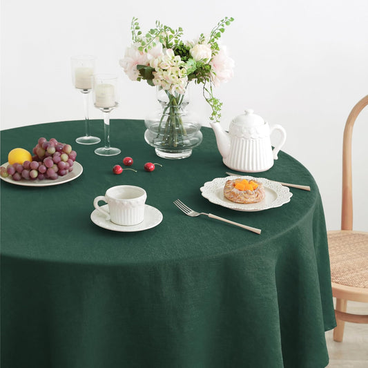 Linen World Green Linen Tablecloth - 100% French Linen Round Tablecloth 90" Inch,Washable Natural Table Cloth for Dining,Outdoor,Weddings and Restaurants,Decorative Thanksgiving Christmas