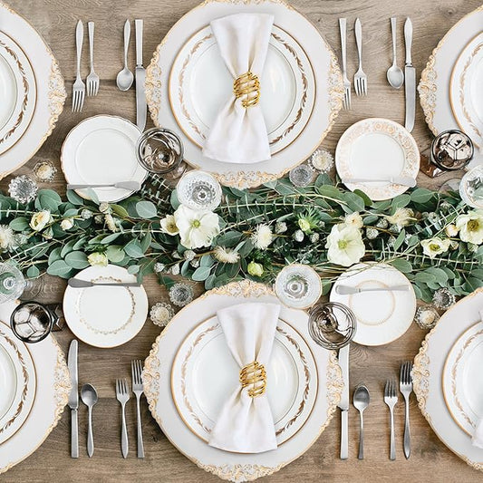 MAONAME White Charger Plates with Gold Rim, Round Antique Plate Chargers for Dinner Plates, 13" Plastic Charger for Wedding Table Setting, Set of 6