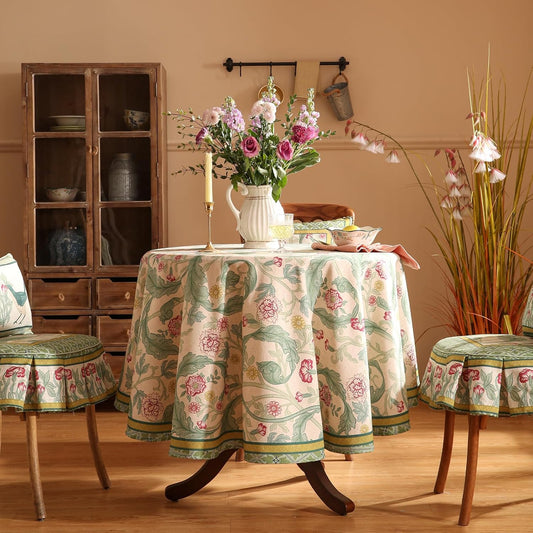 patdrea Designer Green Small Tablecloth for Round Table,Vintage Linen Leaves Pattern Table Cloth,Floral Decor Cover for Kitchen Dining Christmas,Thanksgiving,Tea Party,Diameter 55"-Cecilia a