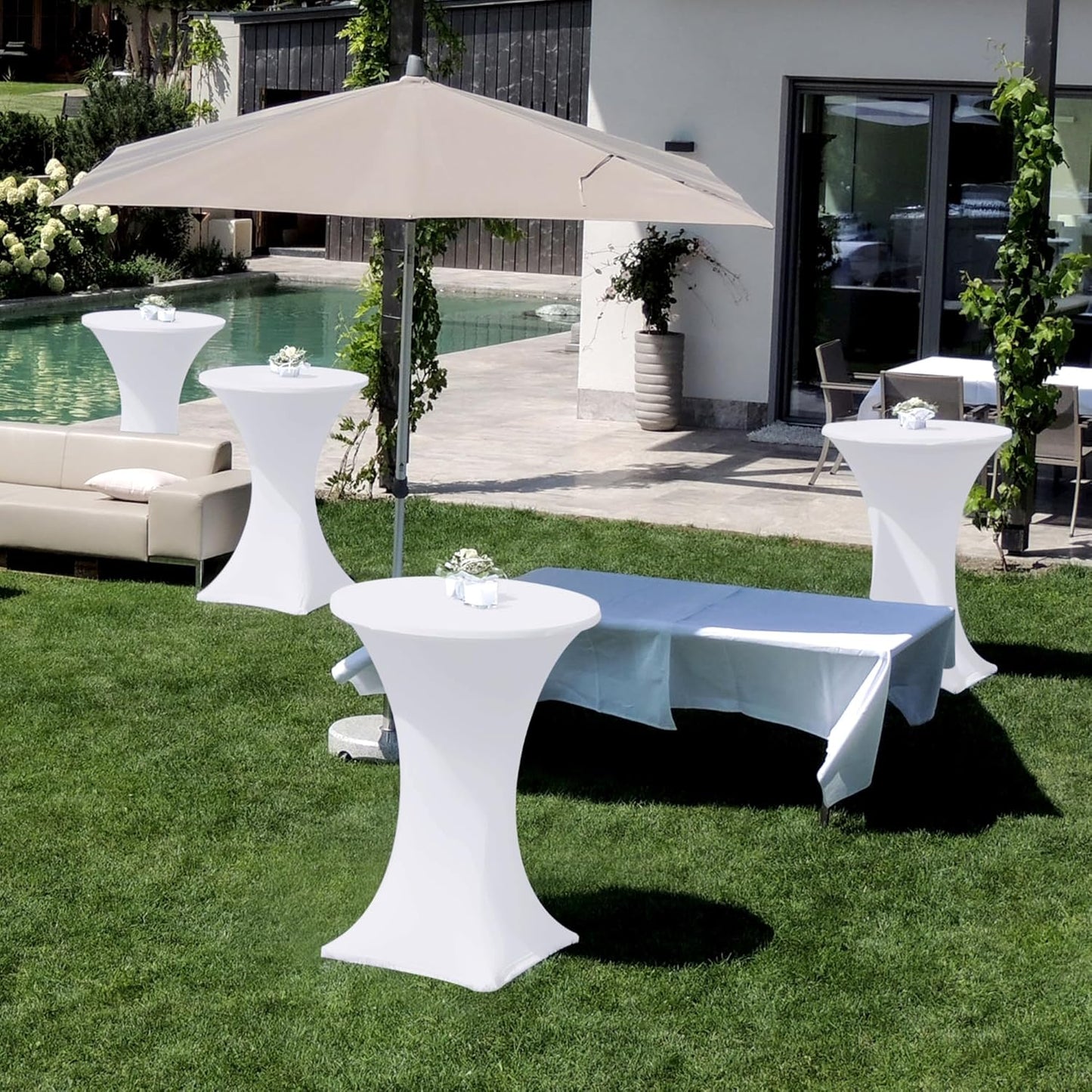 Cocktail Table Covers-Spandex Round High Top Table Cloths 10 Pack 32x43 Inch-White Stretch Fitted Bar Tall Tablecloth for Pub Bistro Highboy Party Event Banquet Height Folding Satnding