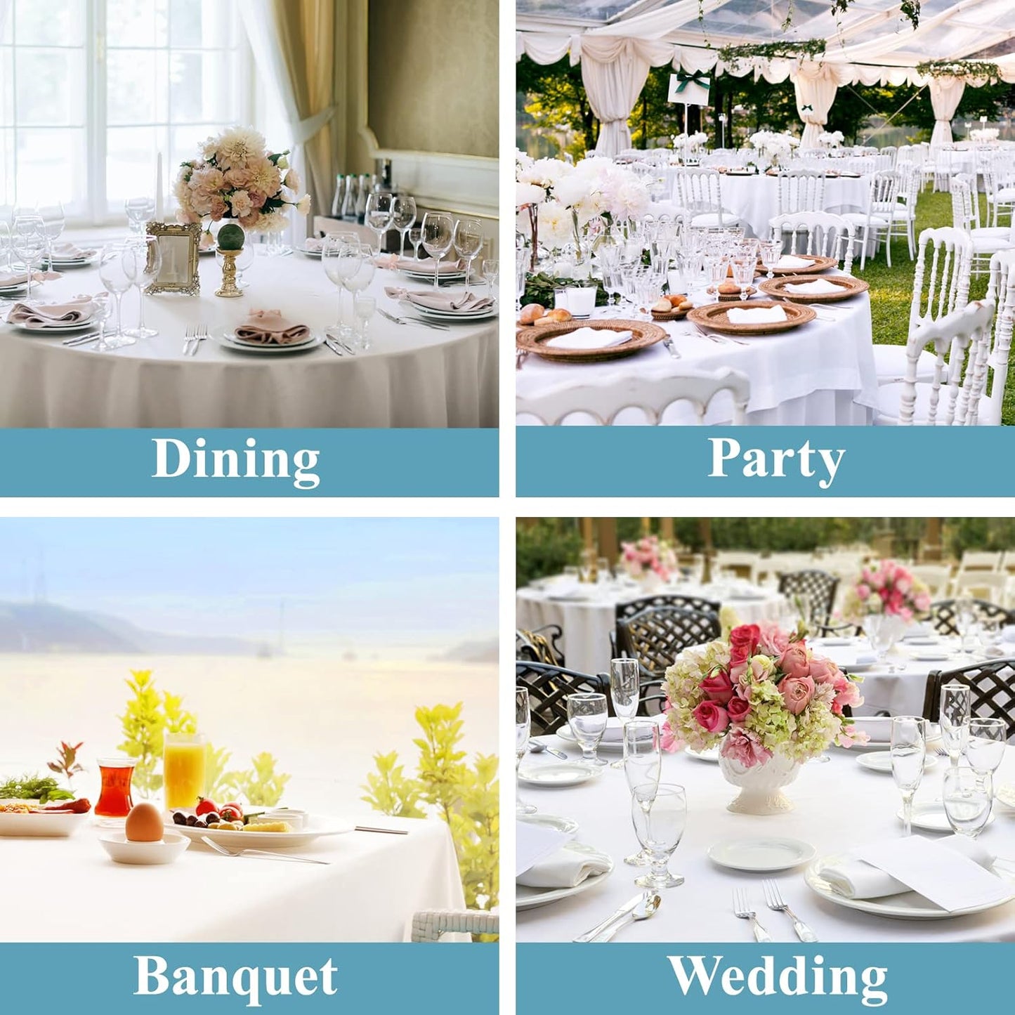 VidaFete 6 Pack 108inch Round Tablecloth Polyester Table Cloth,Stain Resistant and Wrinkle Polyester Dining Table Cover for Kitchen Dinning Party Wedding Rectangular Tabletop Buffet Decoration(White)