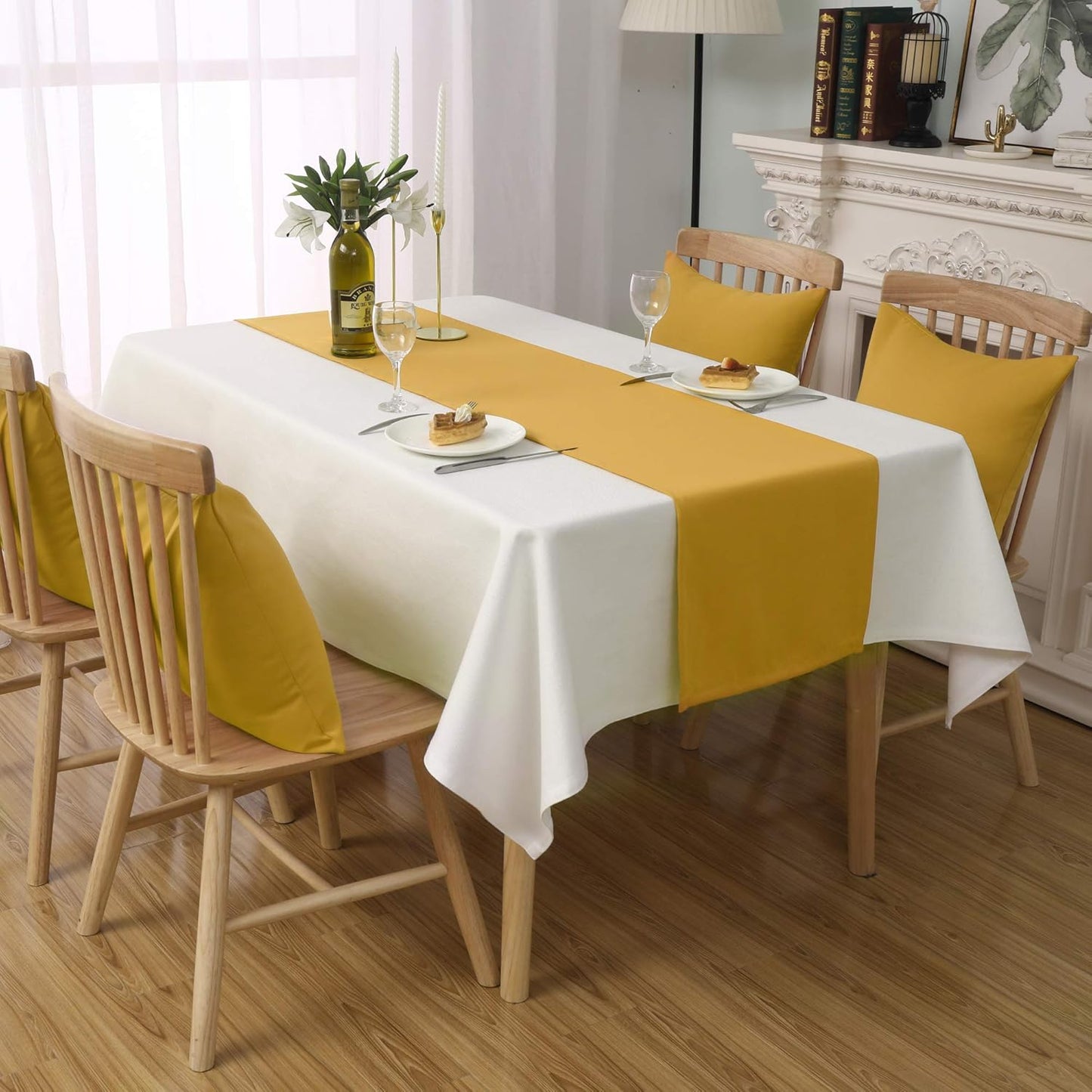 DUALIFE 2PCS Yellow Table Runner 108 Inches Long 9 FT Vivid Fall Yellow Table Runner for Wedding Family Dinner Indoor/Outdoor Picnics Table Handmade Table Runners 14" x 108"