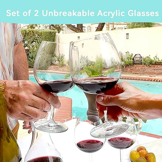 Lily's Home Unbreakable Pinot Noir and Burgundy Red Wine Glasses, Made of Shatterproof Plastic, Ideal for Indoor and Outdoor Use, Reusable and Crystal Clear (22 oz. Each, Set of 2)