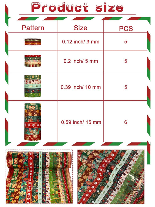 Outus 21 Rolls Christmas Gold Foil Washi Tape - Holiday Decor with Snowflake, Deer, Tree Designs - Self-Adhesive Tape for DIY Crafts, Wrapping, Party Favors