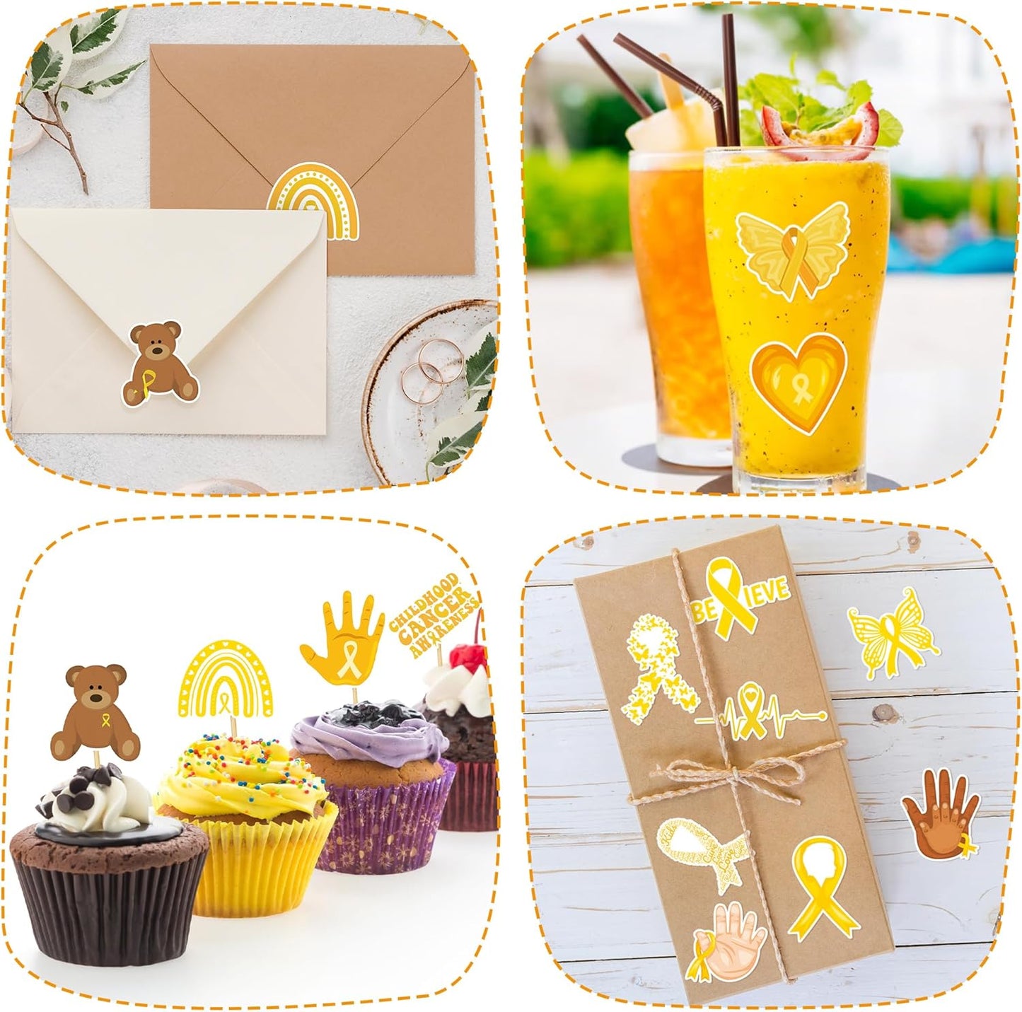 Childhood Cancer Awareness Sticker - 1000pcs Yellow Ribbon Waterproof Vinyl Reusable Laptop Stickers Roll Book Scrapbook Water Bottle Page Activity Pad Summer Birthday Party Favors Skateboard