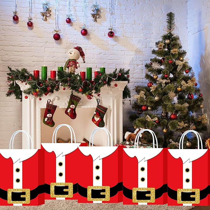 HongXingHai 16Pcs Fine Christmas Kraft Paper Gift Bags with Handles - Christmas Prints for Holiday, Xmas, Party Favors