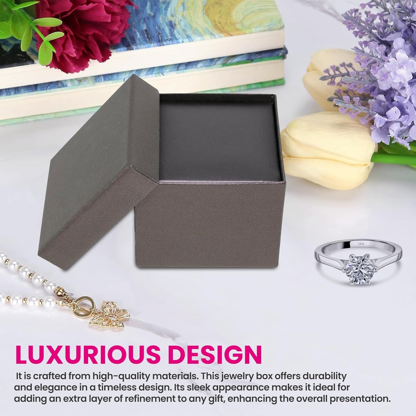 Novel Box Purple Jewelry Box for Earrings 2.37x2.37x1.87 Inches - Earring Gift Box for Proposal Wedding Engagement - Faux Leatherette Jewelry Display Box - Gift Presentation Boxes for Earrings
