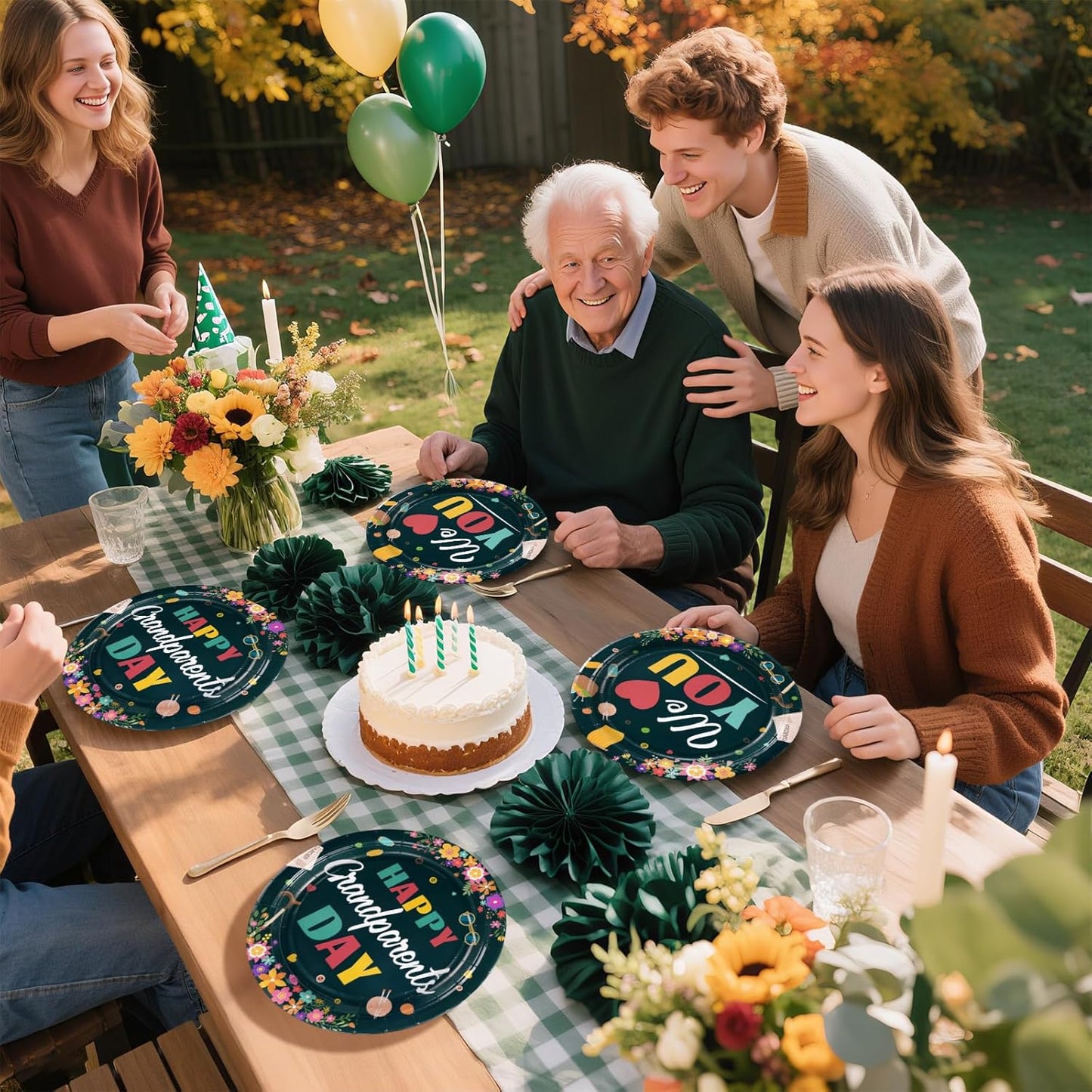 Grencian 50Pcs Grandparents Day Party Supplies 9'' Happy Grandparents Day Paper Plates Grandma and Grandpa Disposable Tableware for Grandma and Grandpa Home Party Supplies