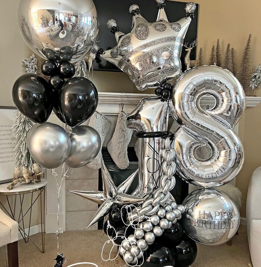 Black and Metallic Silver Balloons, 50PCS Black and Silver Balloons Party Decorations 12 Inch Black Silver Party Balloons for Birthday,Graduation,New Years,Wedding,Engagement Party Decorations
