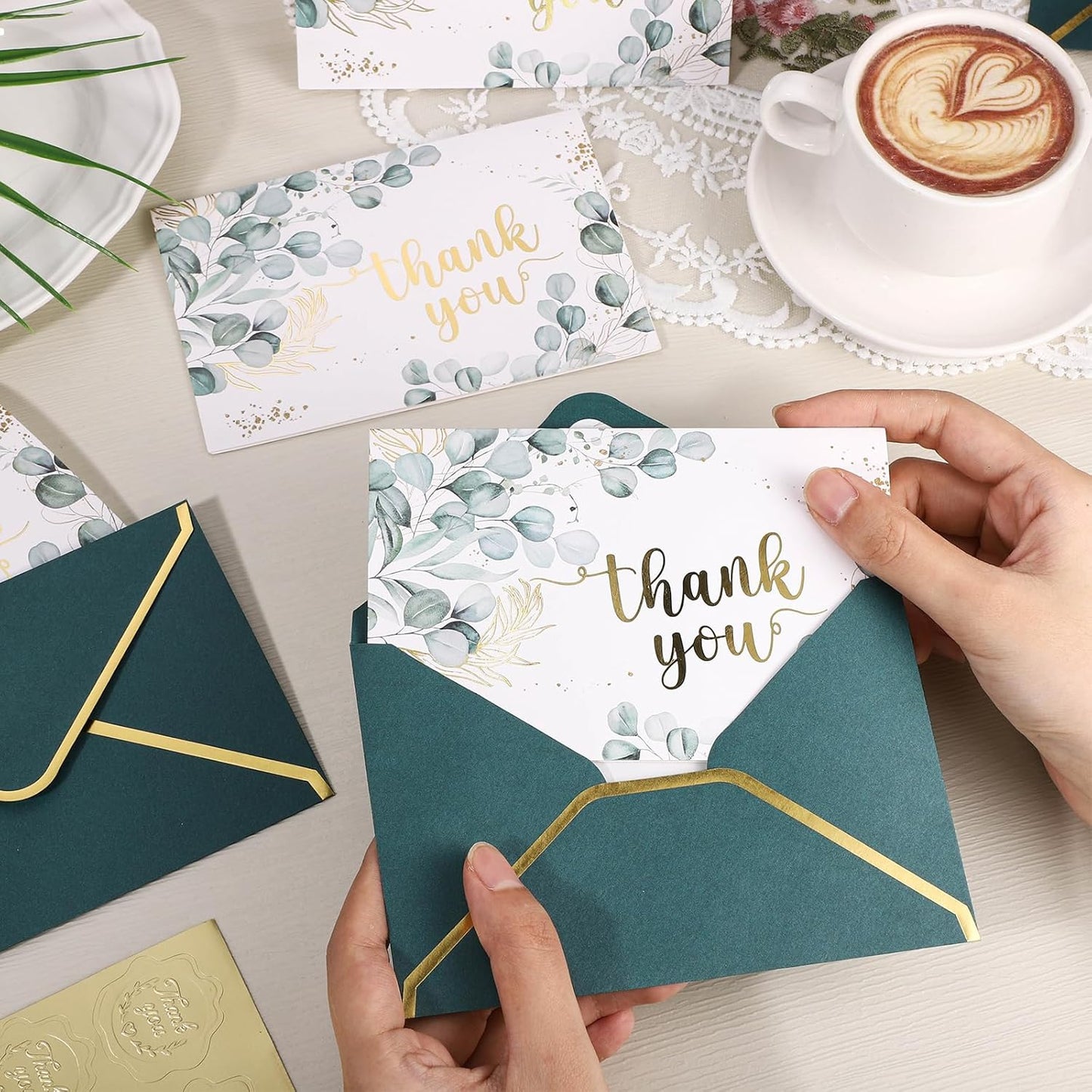 50 Pack Thank You Cards with Envelopes, 4x6 Inch Thank You Cards Bulk Blank Notes Card with Envelopes & Stickers for Wedding, Baby Shower, Bridal Shower, Birthday, Thanksgiving, Christmas