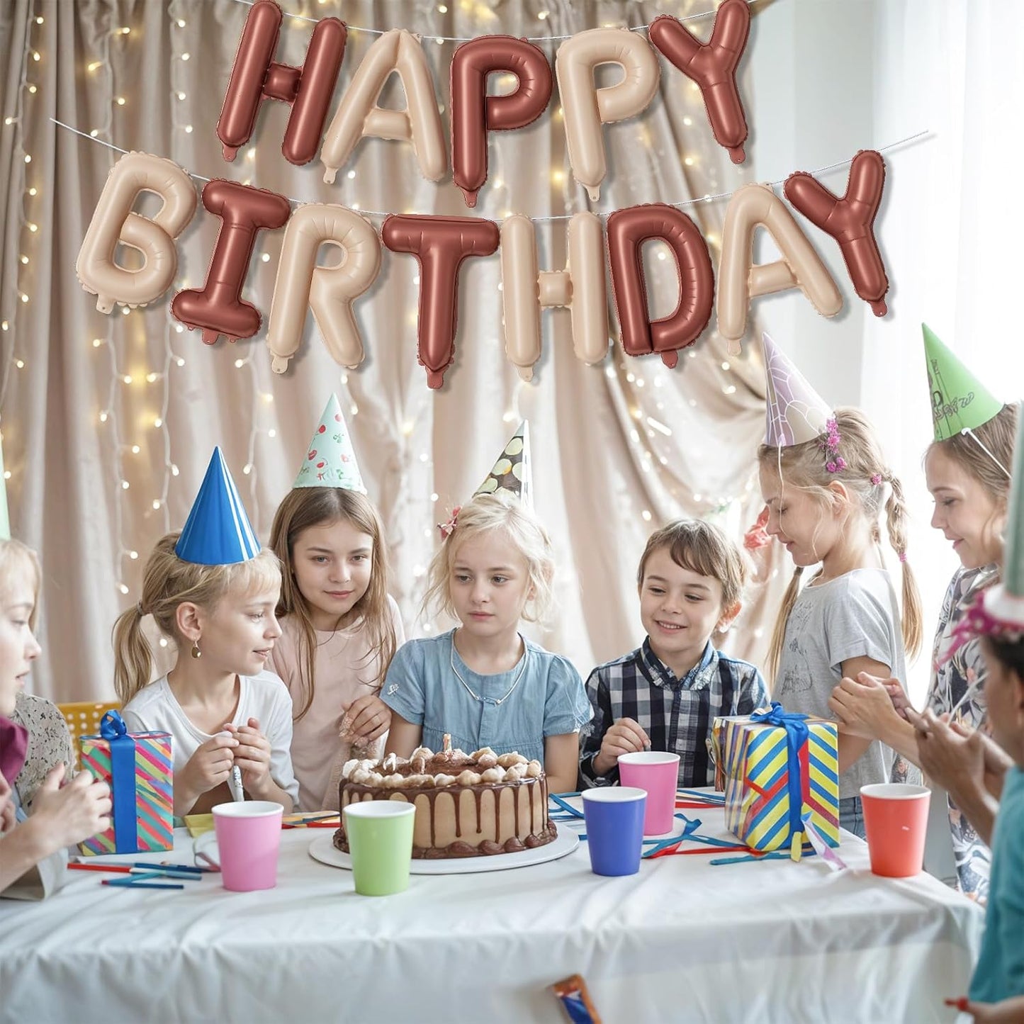 Happy Birthday Balloon Banner, 16 Inch Nude Brown Tan Happy Birthday Foil Balloon, Brown Beige Neutral Happy Birthday Bunting Banner Letter Balloons for Boys Men Birthday Party Decorations Supplies