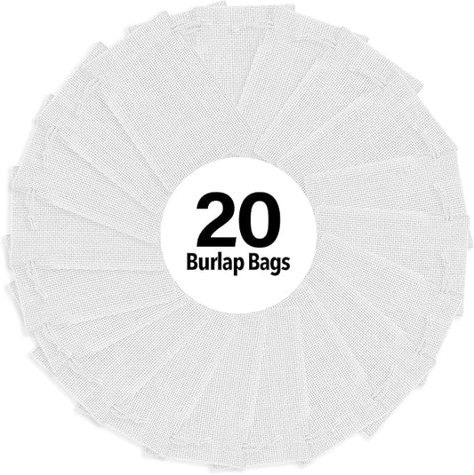 Mandala Crafts 8X10 Inch White Burlap Drawstring Gift Bags for Favors - 20 Large Linen Sacks Gift Pouches for Candy, Coffee, Jewelry, Wedding, and Party Supplies