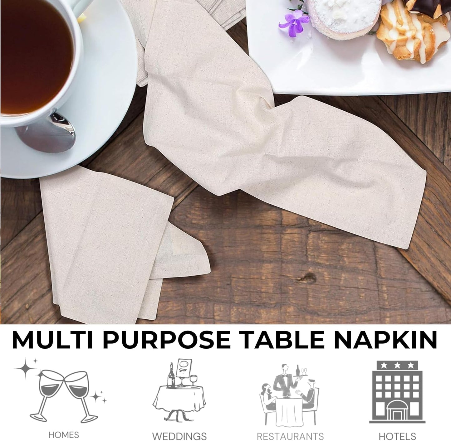 Homidate Linen Flax Cotton Cloth Dinner Napkins Set of 12 – 18x18 Natural Hemstitched Reusable Fabric Napkins for Weddings, Parties, Dinners & Table Décor – Elegant & Durable