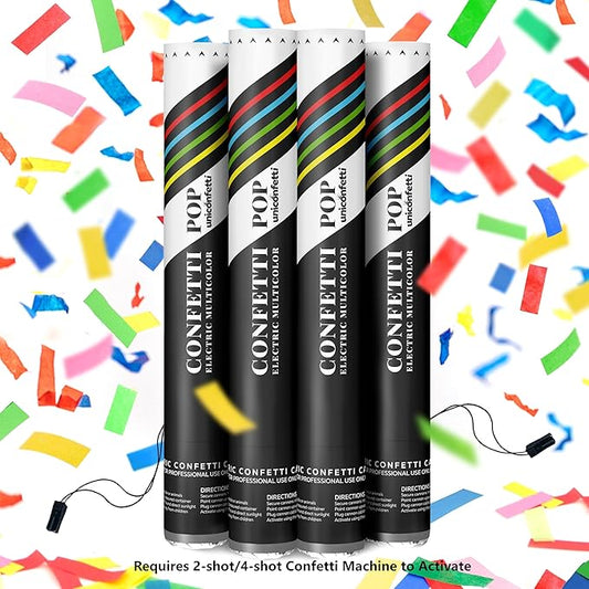Electric Confetti Cannon Cartridges, 4 PIECES — 16" Multicolor Poppers for Weddings, Parties, Events | Requires 2-Shot/4-Shot Confetti Machine to Activate