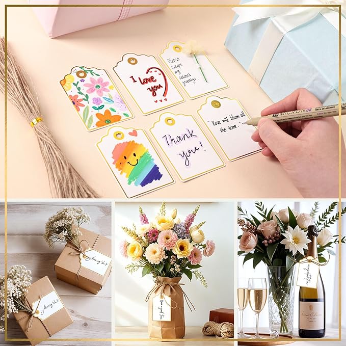 VGOODALL 100PCS Gift Tags with String Attached, 2 x 3 Inches Paper Tags with String Hanging Label for Party Wedding Birthday Baby Shower