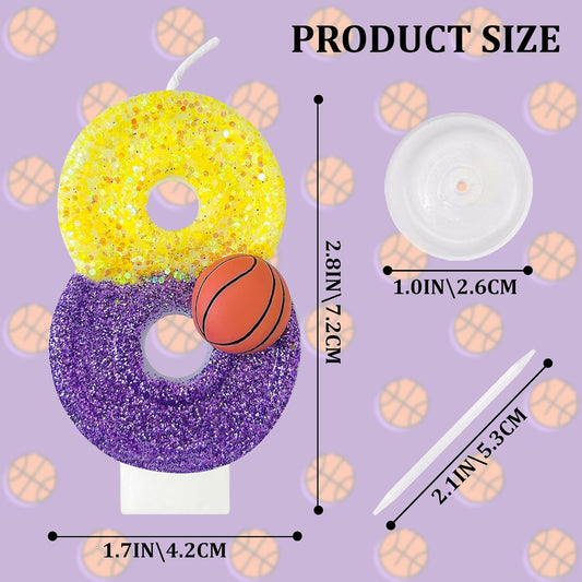 HXOUSE Basketball Number 8 Birthday Candles - Purple Gold Birthday Candles for Cake, 8 Candle for Basketball Theme Cake Topper, Boys Sport Party Decorations Gifts (No.8)