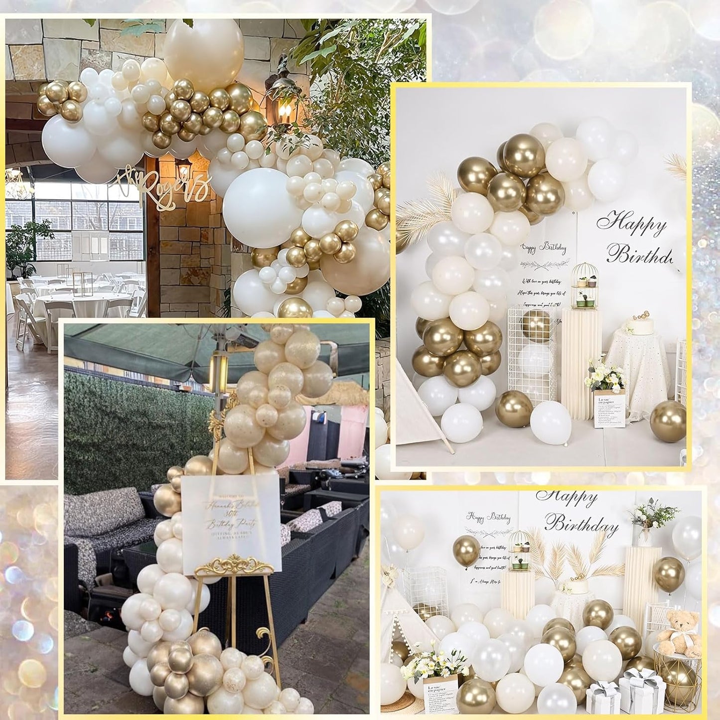 White and Gold Balloons, 12 Inch White Sand Gold Metallic Latex Balloons, Beige Gold Party Balloons for Boho Birthday Baby Shower Engagement Wedding Anniversary Party Decorations