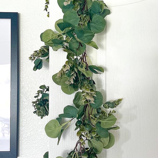 5.9ft Eucalyptus Garland with Seeded Leaves & Berries | Realistic Artificial Greenery Garland for Mantle, Wedding, Farmhouse, Christmas & Year-Round Décor | Faux Eucalyptus & Seeded Garland
