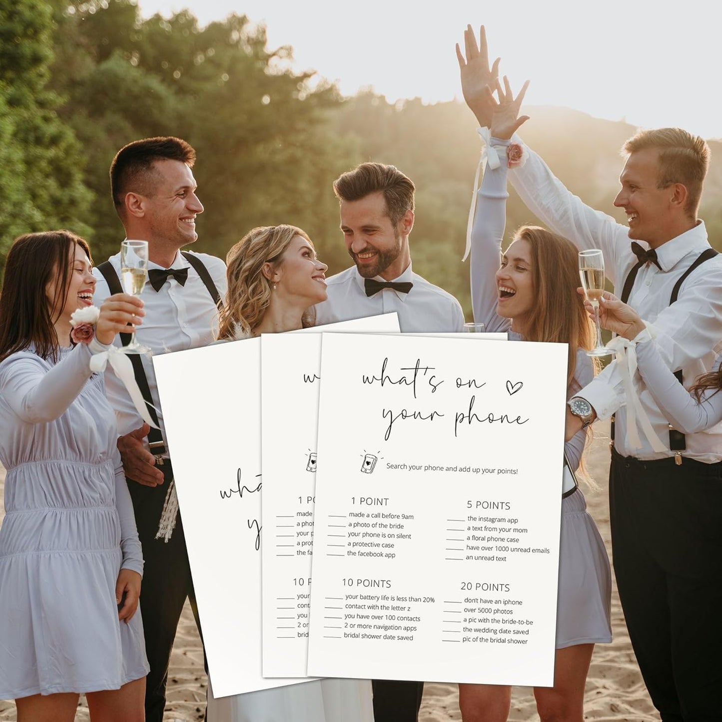 Bridal Shower Games, What's On Your Phone, 25Pcs Minimalist White Double-Sided Bridal Game Cards, Wedding Shower Games for Guests, Engagement Bachelorette Party Supplies - A17