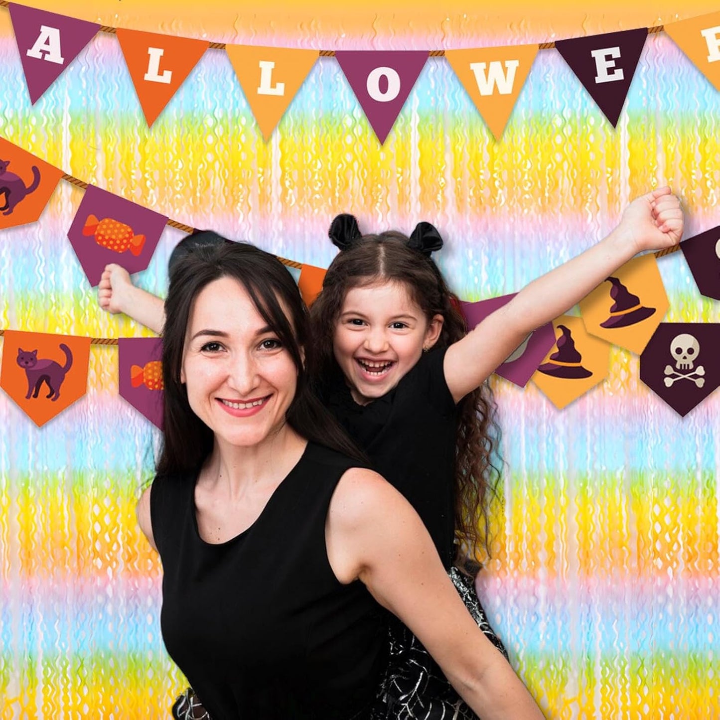 4 Pack Light Rainbow Fringe Curtain Backdrop 3.2Ft x 8.2Ft Metallic Tinsel Foil Fringe Streamers Background for Photo Booth Mother's Day, Easter, Carnival, Birthday, Wedding Party Decoration
