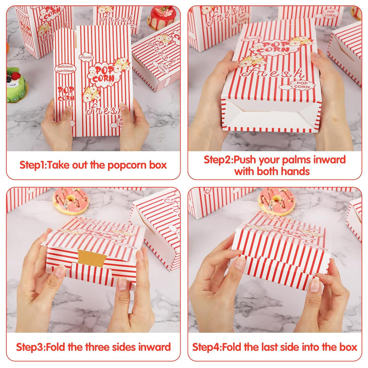 200 Pack Popcorn Boxes for Party, 1.25 oz Popcorn Containers for Party, Popcorn Boxes Bulk, Red and White Striped Close-Top Cardboard Pop Corners Bags Individual Servings for Movie Night Supplies