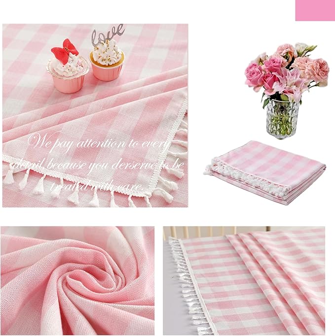 Rectangle Table Cloth for Spring, Summer, Valentine's Day, Easter, Christmas Tablecloth-Farmhouse Plaid Cotton Tablecloths (55" x 102",Pink)